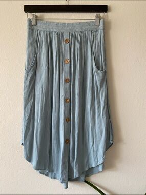 Rip Curl Light Blue High-Low Button Front Skirt